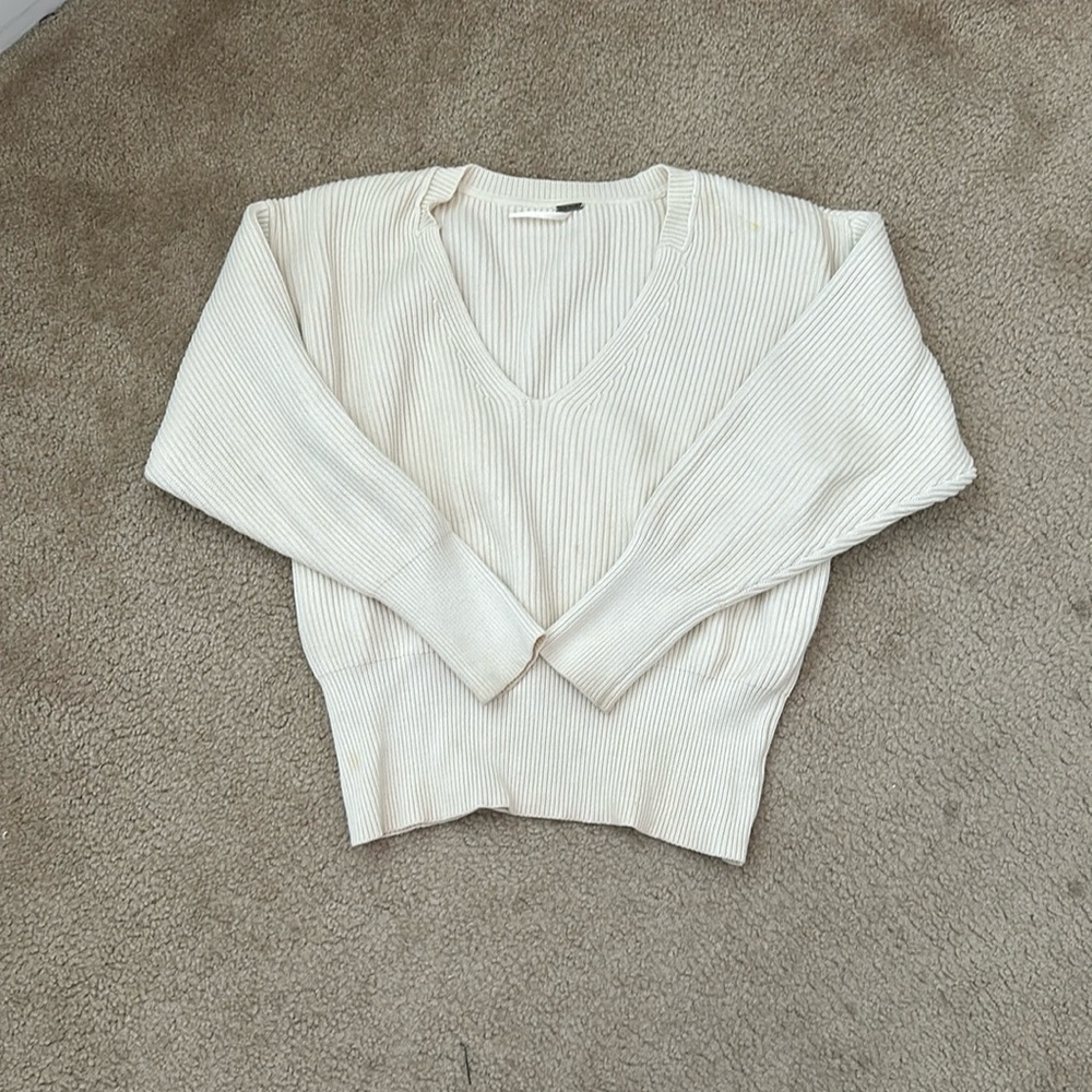 Women's Cream V-Neck Sweater - Picture 3 of 6